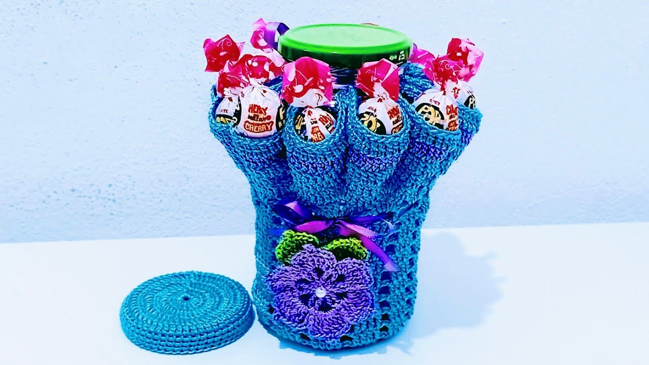 CAPA DA TAMPA DO POTE DE PIRULITO EM CROCHÊ/RÁPIDA E FÁCIL DE FAZER!🍭