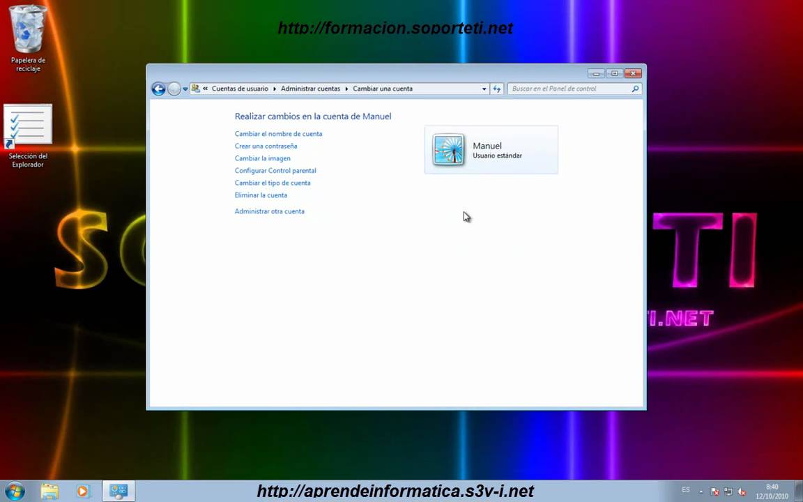 Crea y configura usuarios en Windows 7