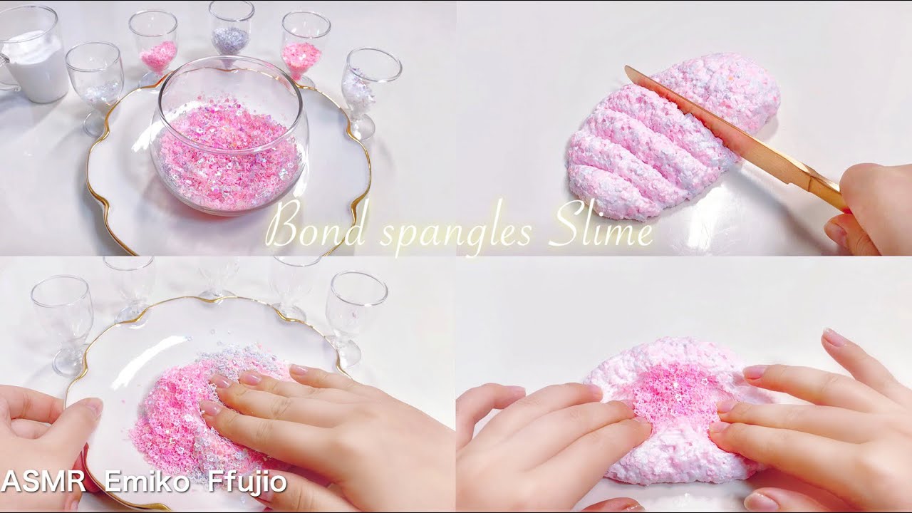 【ASMR】🥛ボンドスライム+ホログラム❣️【音フェチ】본드 스팽글 슬라임  Bond spangles slime No talking ASMR