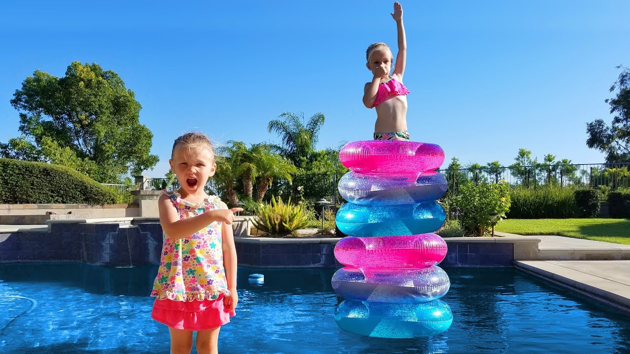 Backyard Swimming Pool Olympics!!! Stacking Pool Floats Challenge!