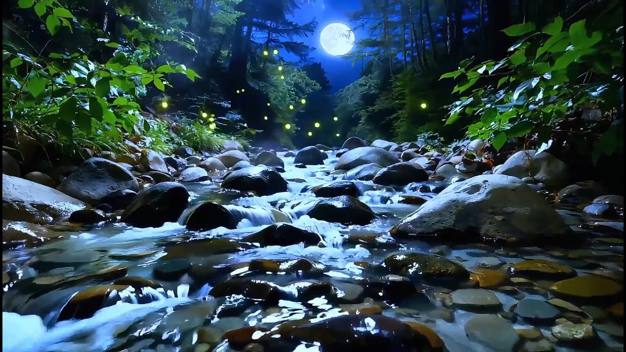 Peaceful Night River 🌙 Flowing Water Sounds with Soft Piano for Sleep, Study & Stress Relief