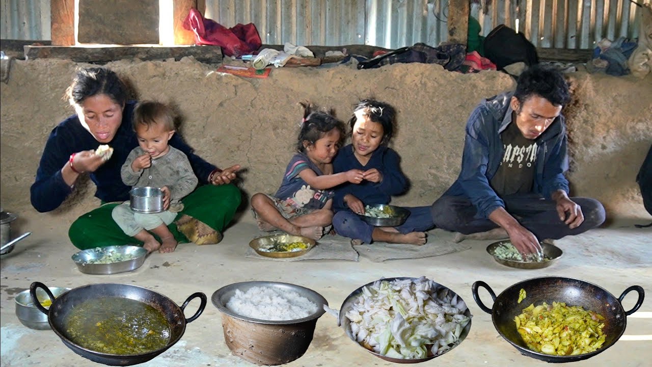 Nepali Traditional Cooking || Sinki Rice and Potato Cabbage Curry ||