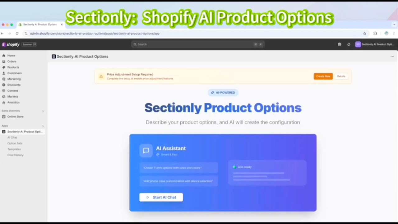 Shopify AI: Sectionly Shopify AI product option app