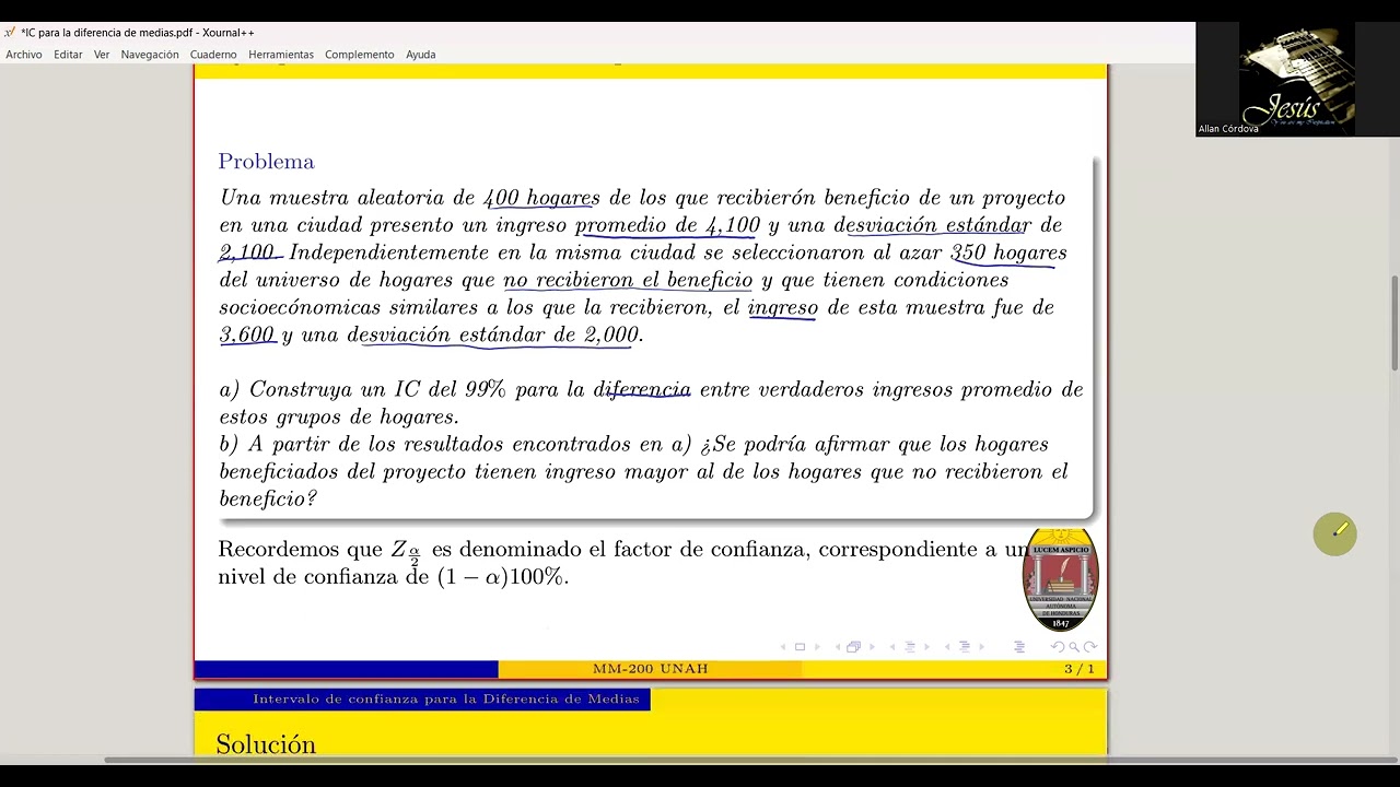 Video Explicación: Intervalos de Confianza para la  diferencia de medias
