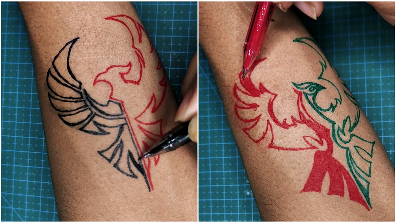 Bird tattoo making with pen / Handmade tattoo design / TATTOO