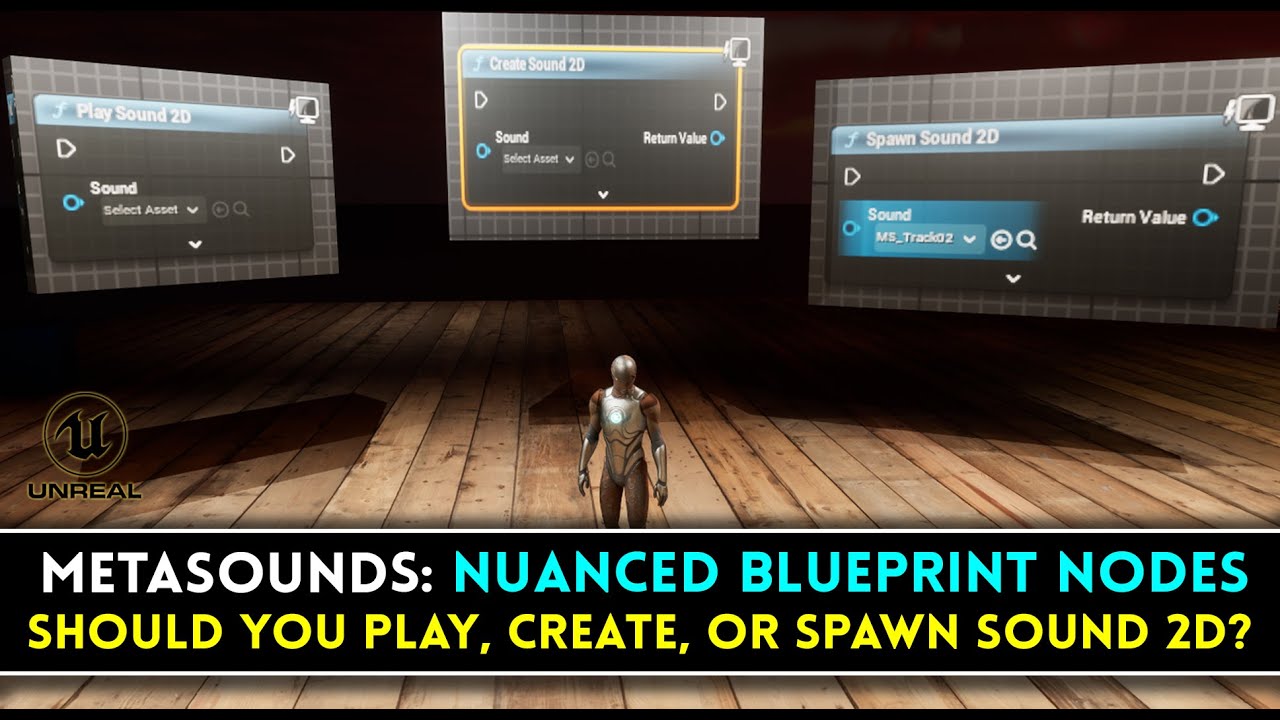 UE5 METASOUNDS - THREE NUANCED BLUEPRINT NODES EXPLAINED : Play, Create and Spawn Sound 2D