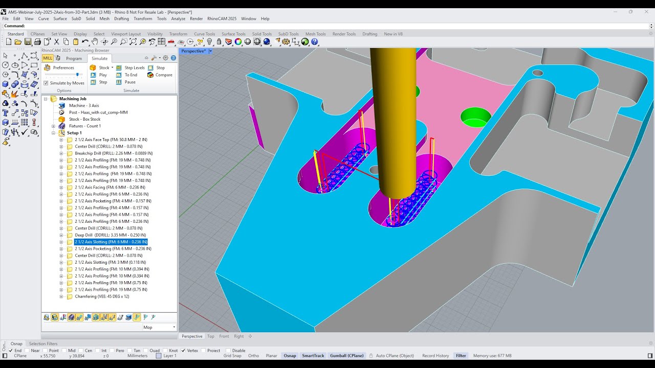 2&frac12; Axis Slot Machining from a 3D Model, RhinoCAM, VisualCADCAM