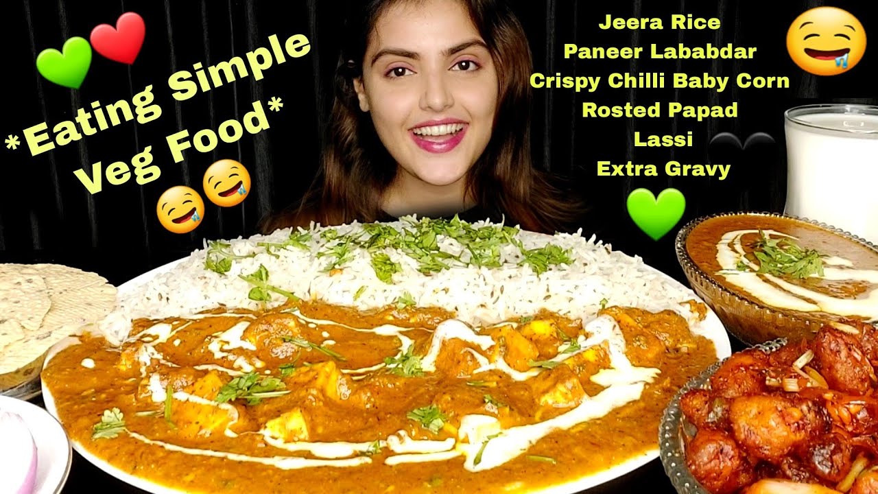 Eating Jeera Rice With Paneer Lababdar,Chilli BabyCorn,Veg Food Mukbang,ASMR,Messy Eating,Big Bites