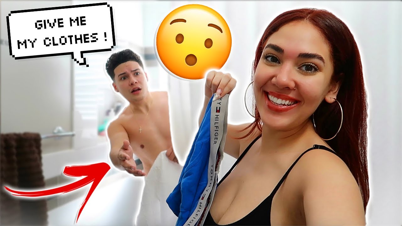 STEALING HIS CLOTHES WHILE HE SHOWERS!! (Prank on Boyfriend)
