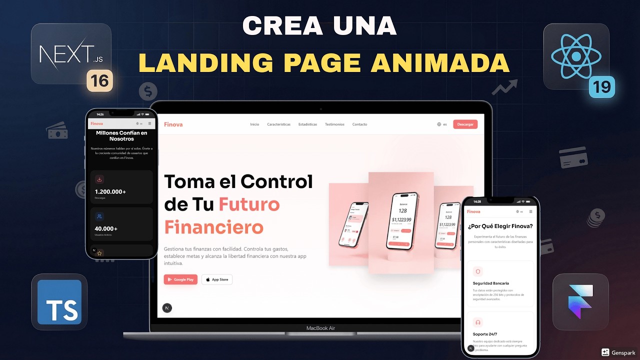 Crea una Landing Page de App Financiera con Next.js 16, TypeScript y Framer Motion | Desde cero