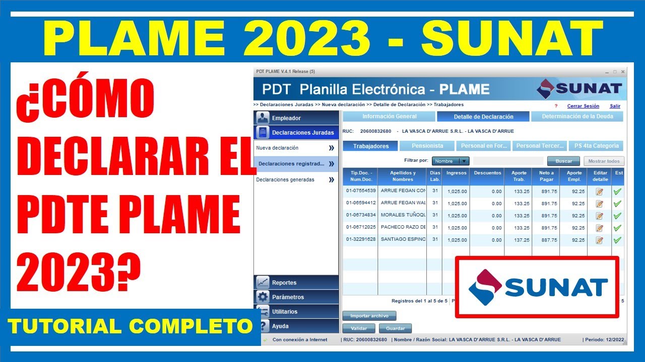 PLAME 2023 Declaración mensual SUNAT