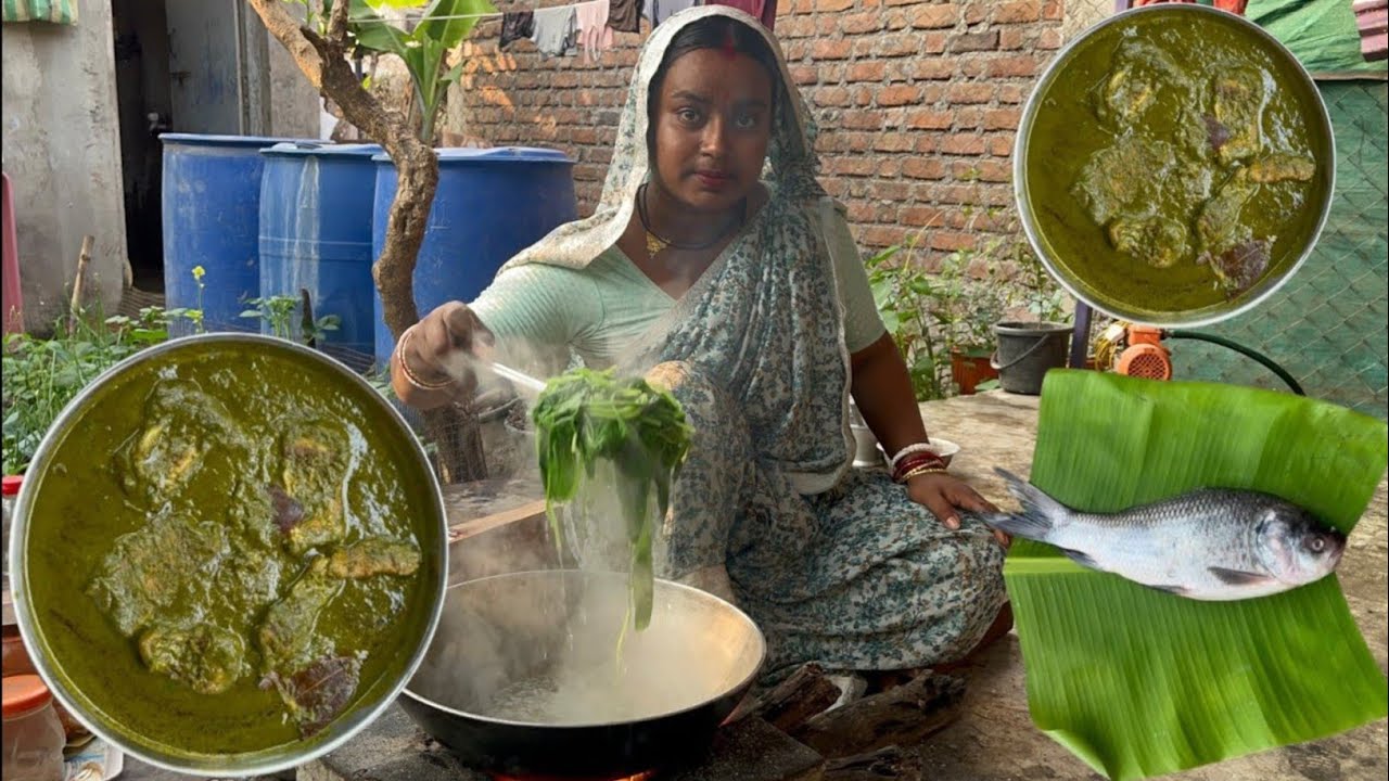 Palak Katla fish curry recipe ||आज हमने बनाया है 1.5 किलो का तला फिश दे के पालक घातला कारी रेसिपी ||