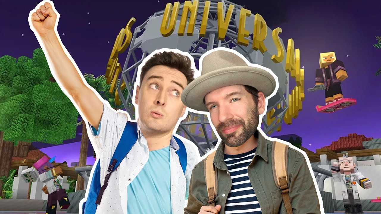 UNIVERSAL STUDIOS Theme Park Trip! Minecraft x Universal Studios Experience DLC with Andy and Luke