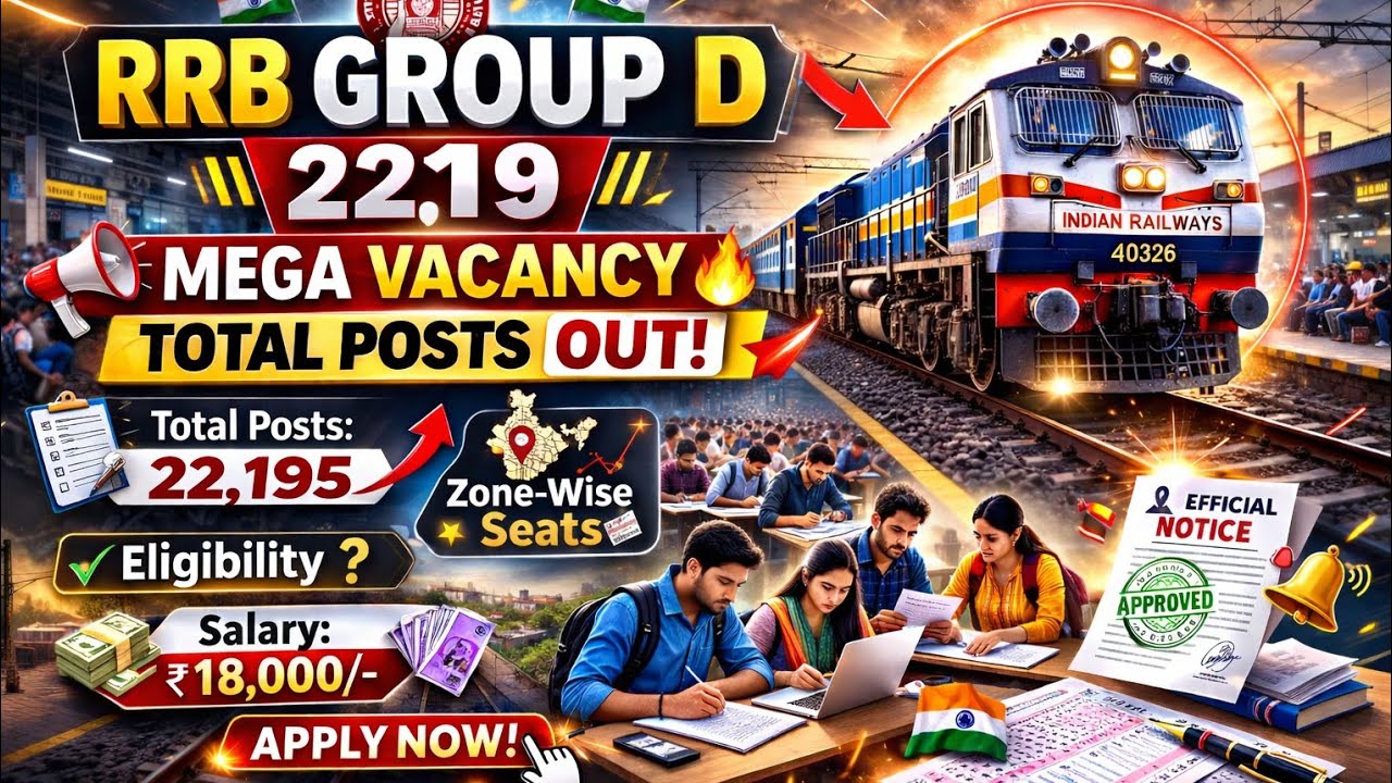 RRB Group D 2026 Vacancy Update 🚆 | Total Posts, Zone-Wise Seats & Official Notification Details