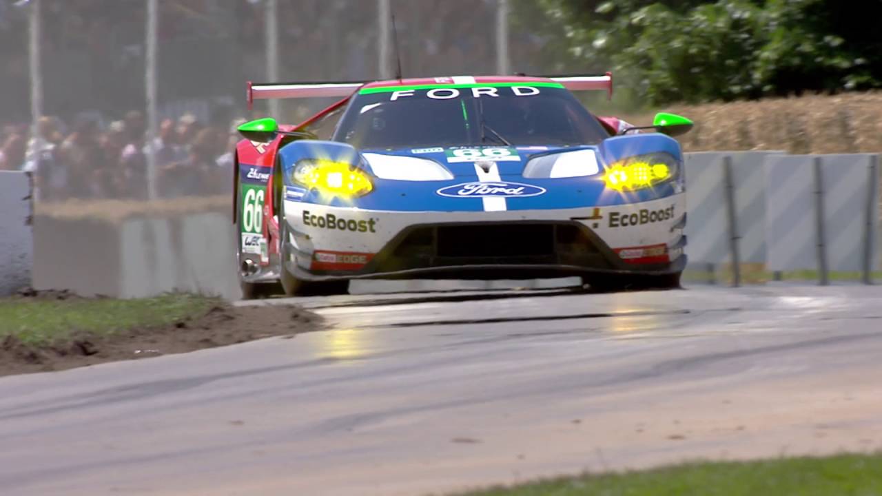 The Ford GT race car climbs the hill at Goodwood Festival of Speed