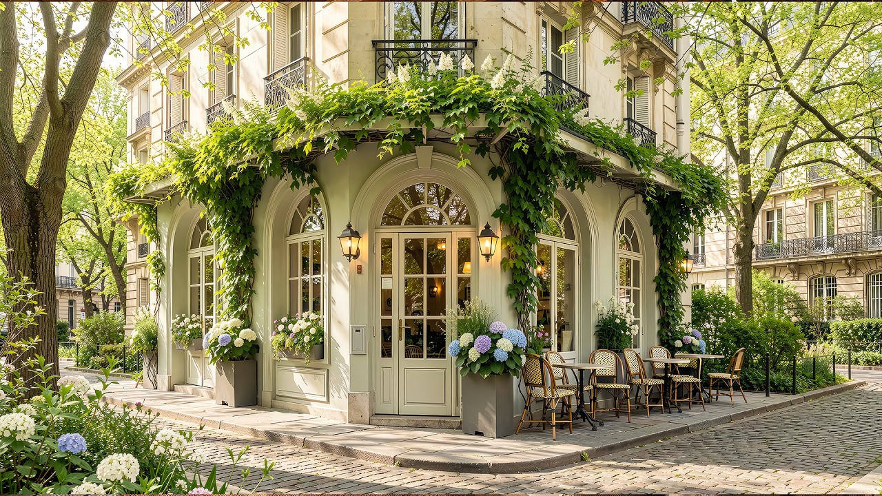 Serene Paris Street Caf&eacute; Morning ☕ Cozy Garden Corner with Tranquil Jazz for Study, Relax & Reading