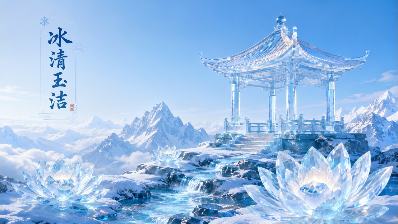 Kunlun Crystal Lotus ❄️ Xiao Flute & Water Meditation | Deep Sleep 963Hz