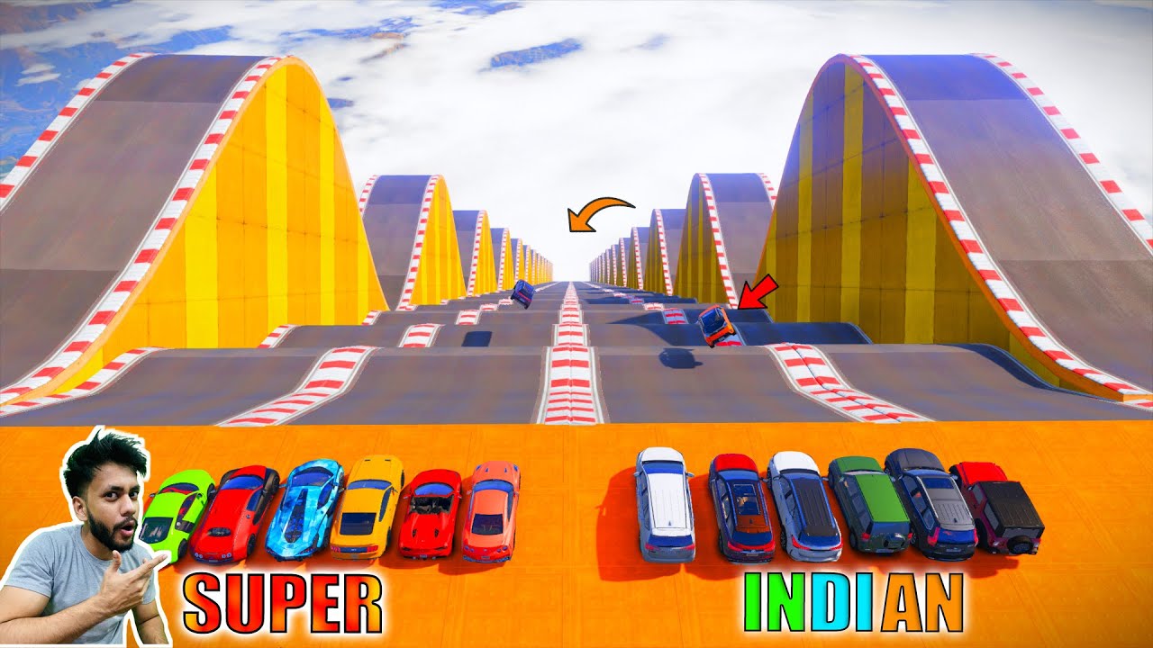 Indian Cars Vs Super Cars Mega Bumps Ramp GTA 5