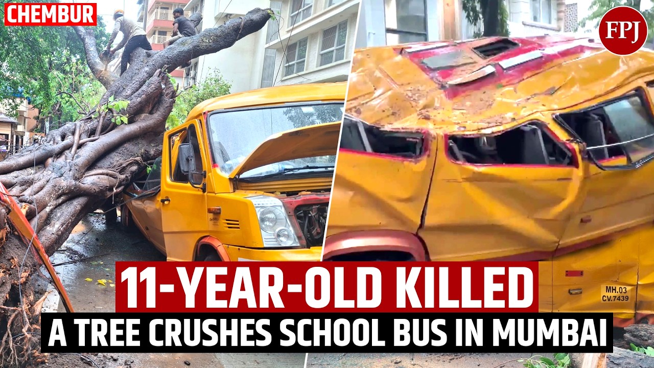 Mumbai Monsoon Tragedy: 18 Students Trapped as Tree Falls on School Bus, Child Killed