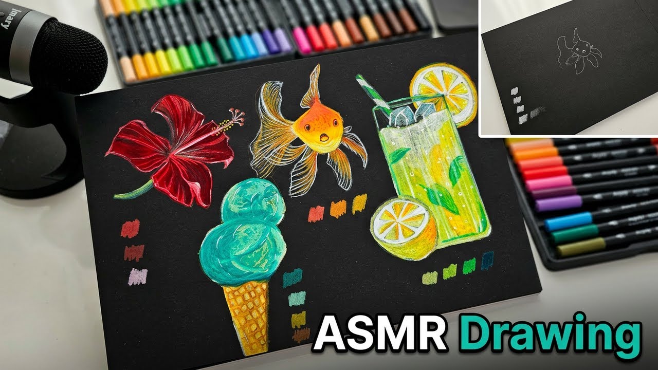 Mixed-media (ASMR) Drawings on Black Paper 