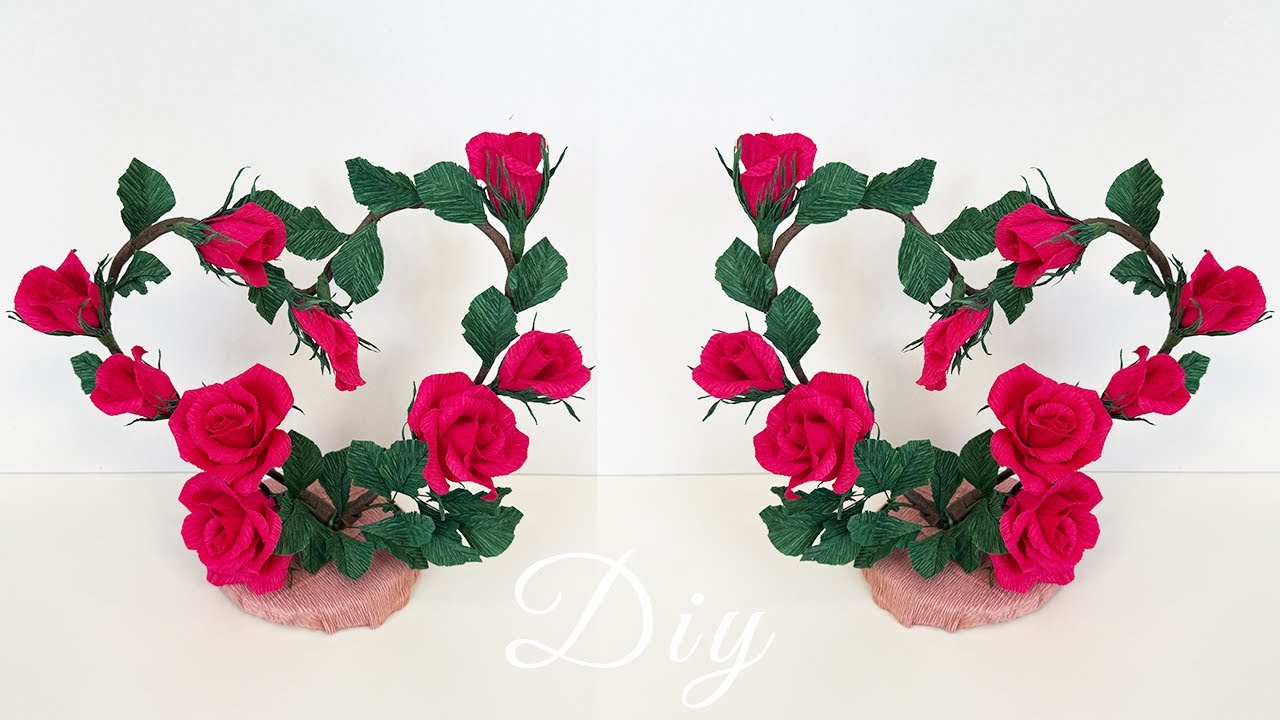 Easy Ideas! How to Make Roses Heart for Valentine's Day Crepe Paper DIY Flower decoration Crafts