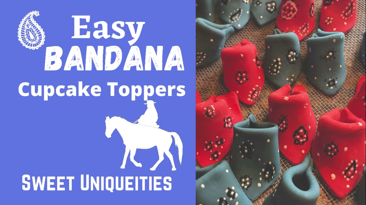 How to make easy BANDANA Fondant cupcake toppers for a western theme party! Step by step tutorial!