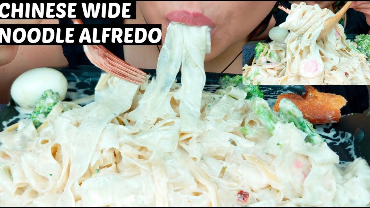ASMR Creamy FETTUCCINE Alfredo + WIDE GLASS NOODLES Eating Sounds No Talking 먹방 suellASMR