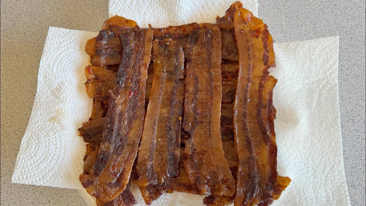 Candied Sweet and Spicy Bacon Jerky in Dehydrator