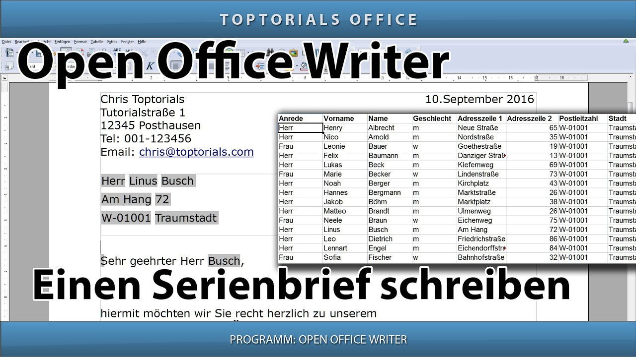 Serienbrief ganz einfach mit OpenOffice Writer