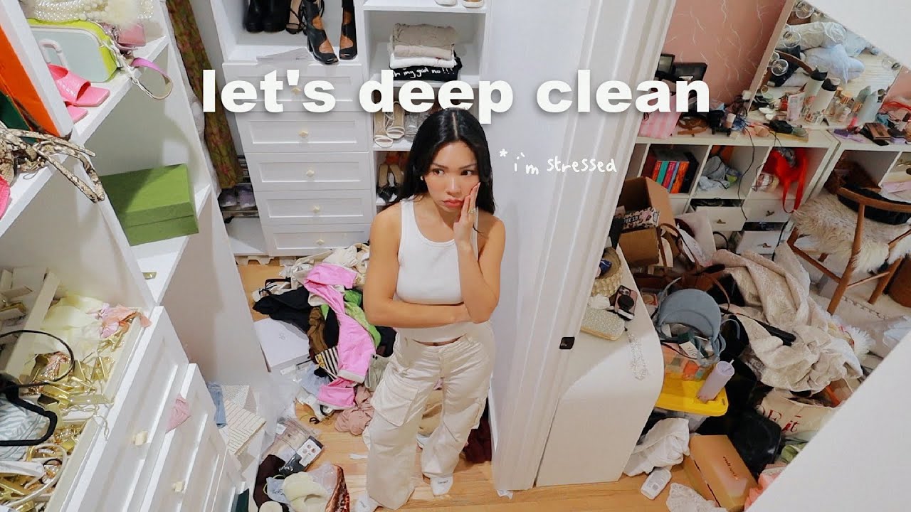 deep cleaning my WALK IN CLOSET til it's spotless! (day 2 of becoming a clean girl)