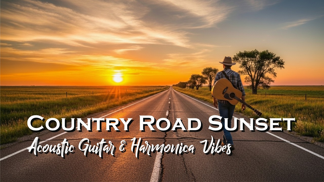 Relaxing Country Road Sunset – Acoustic Guitar & Harmonica Vibes
