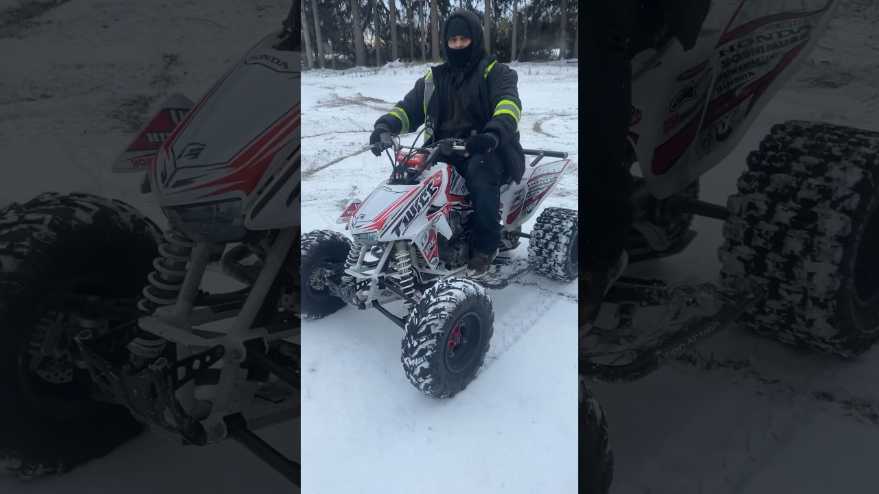TRX450 QUAD DRIFTS IN SNOW ❄️🤯🔥 #Winter #drift #trx450 #atv #quad #youtubeshorts