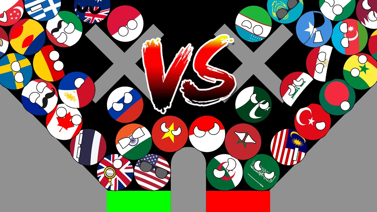Countryballs marble race Europe & Friends VS O.I.C. 114 Countryballs in Algodoo.