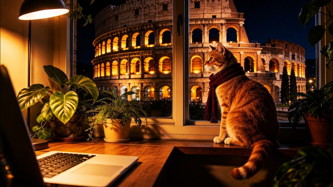 Cozy Night in Rome 🇮🇹 Study Ambience with Colosseum View | Deep Focus (3 Hours)