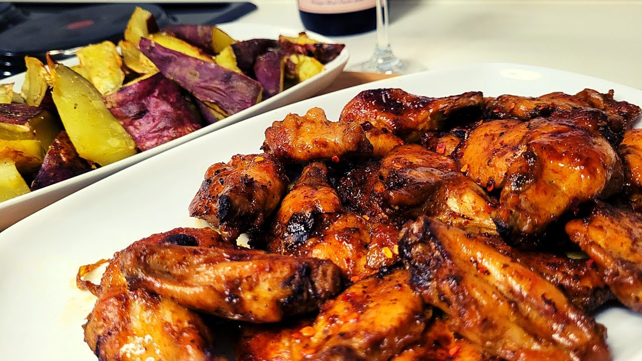 Wings and Sweet Potato Wedges