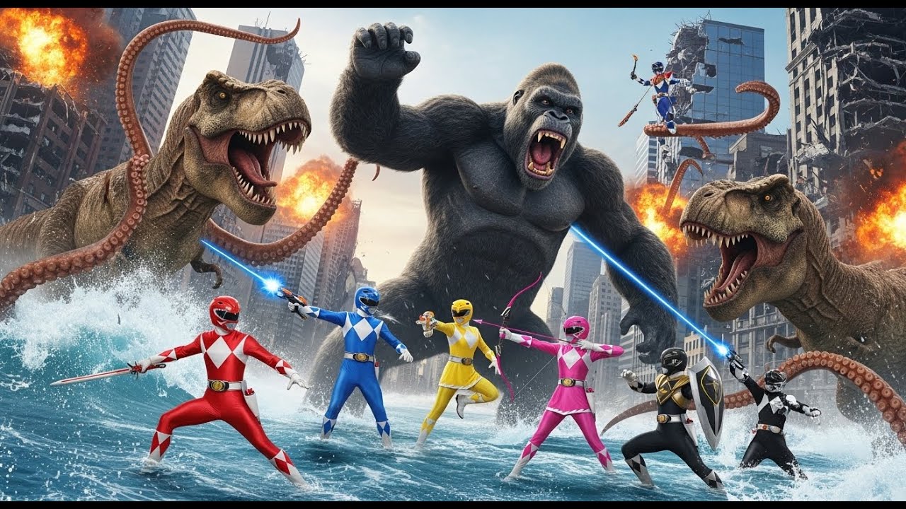 5 Power Rangers and King Kong Battle Against Giant Octopuses and Dinosaurs. The Awakening Roar.
