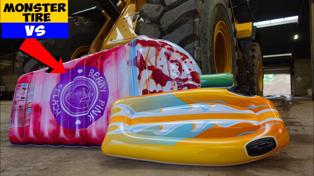 Crushing Giant Inflatables with Monster Tire : Pink Berry Splash Floaty