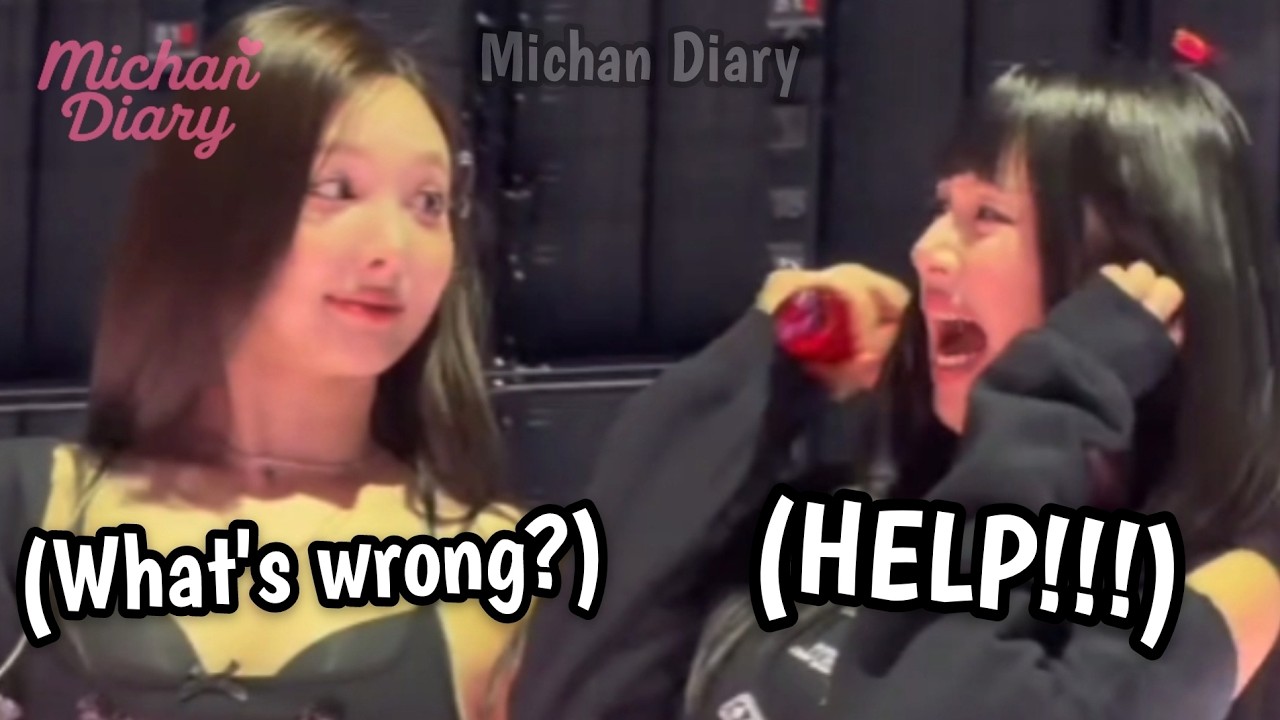 nayeon was confused by chaeyoung's *reaction* until she *noticed* she forgot to take off her IEM
