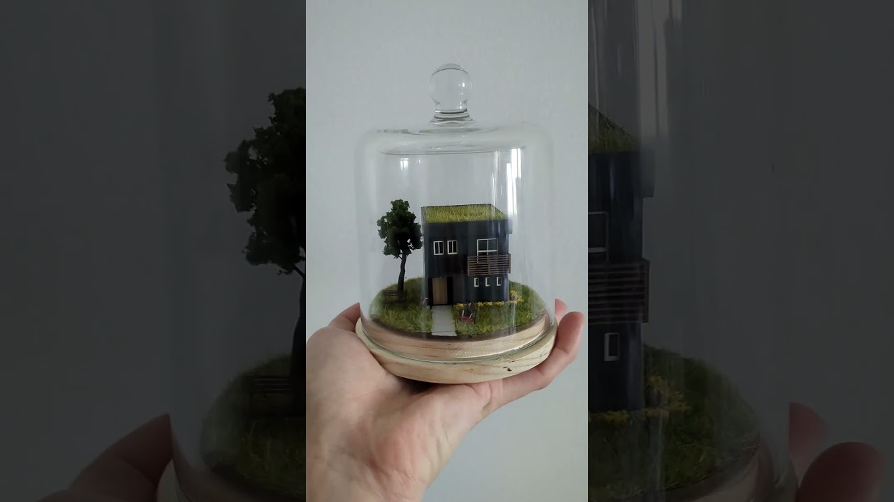 Unique Miniature Diorama in Glass Bell Jar with lights.
