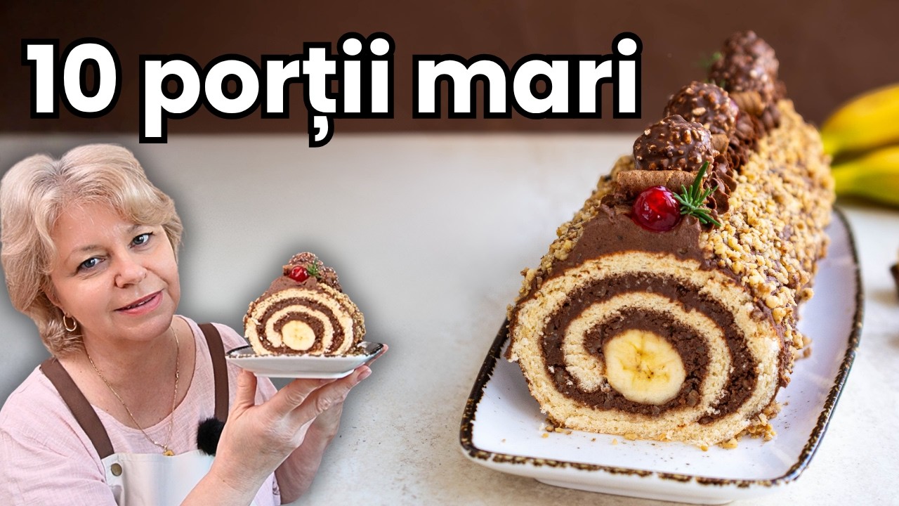Blatul nu se rupe, crema nu se taie! Rețeta mea de rulada cu ciocolată, banane și nuci