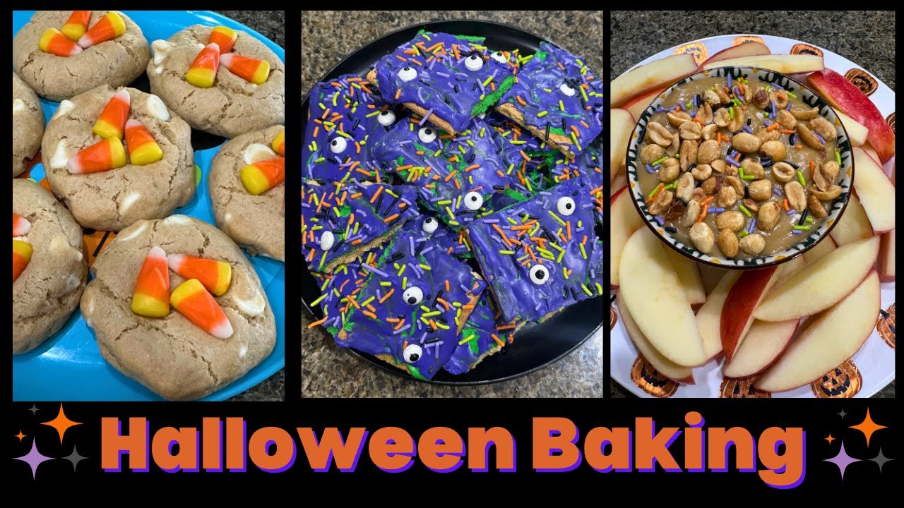 HALLOWEEN 🎃 BAKING 👻 - CARAMEL APPLE DIP - MONSTER BARK & CANDY CORN COOKIES!! BAKE WITH ME