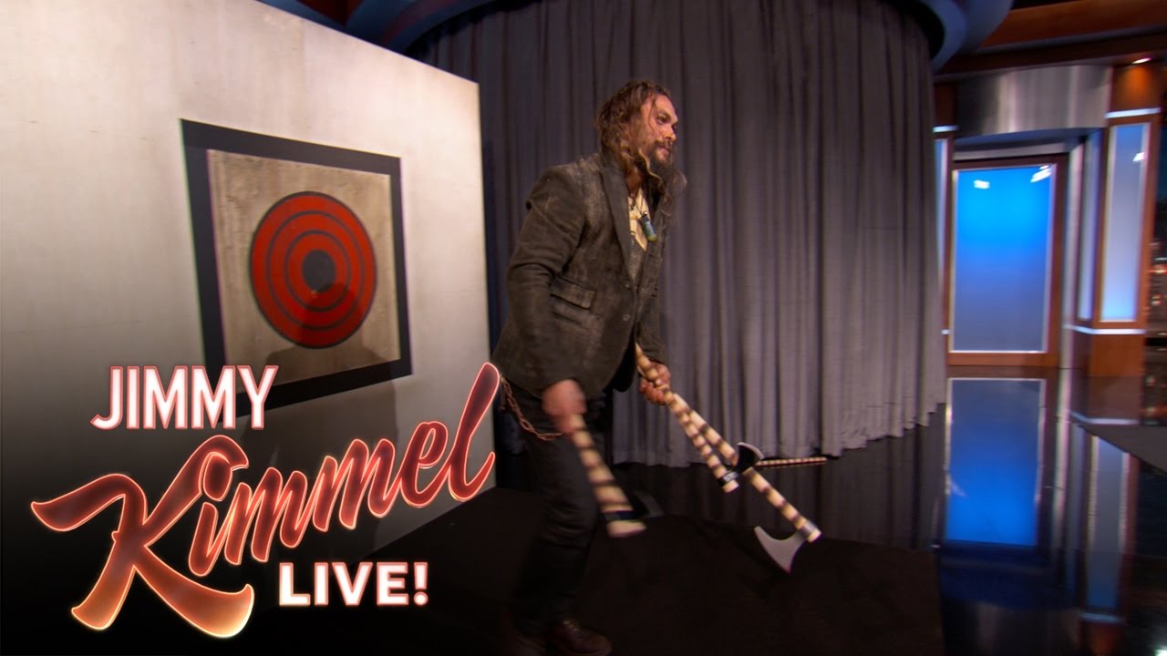 Jason Momoa Throws Axes with Jimmy Kimmel & Guillermo