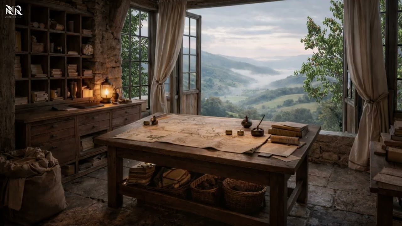 Peaceful Morning in a Mountain Study | Gentle Piano & Birds Chirping for Working, Studying and Focus