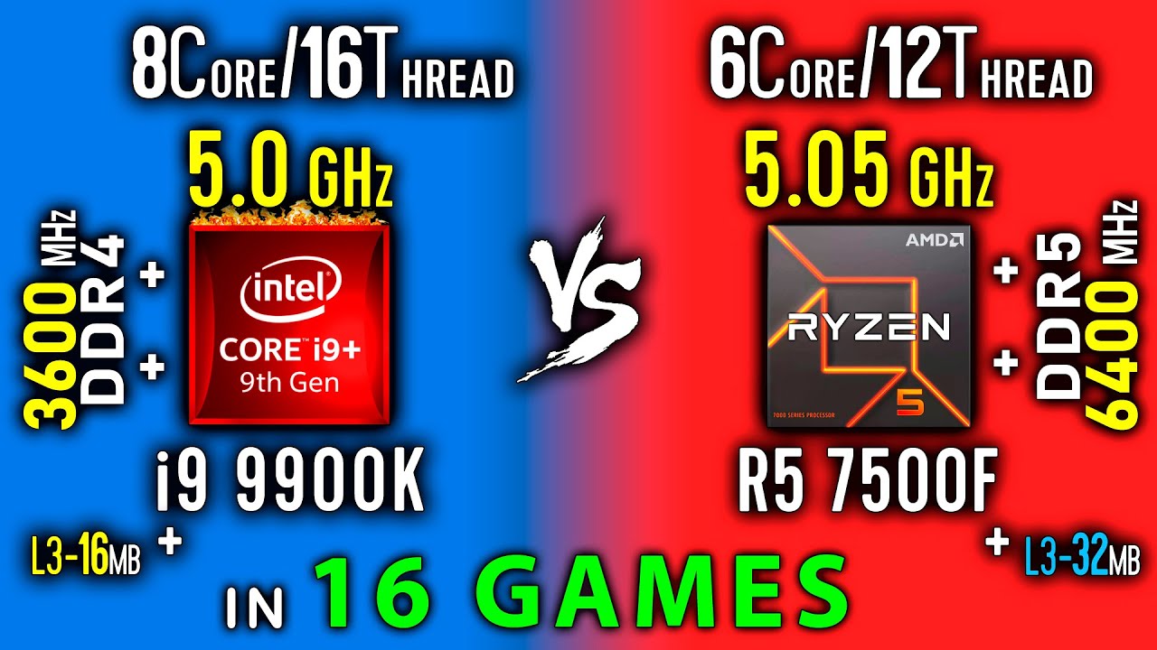Core i9 9900K vs Ryzen 5 7500F Test in 16 Games | i9 9900K OC vs R5 7500F + Thermal Power Efficiency