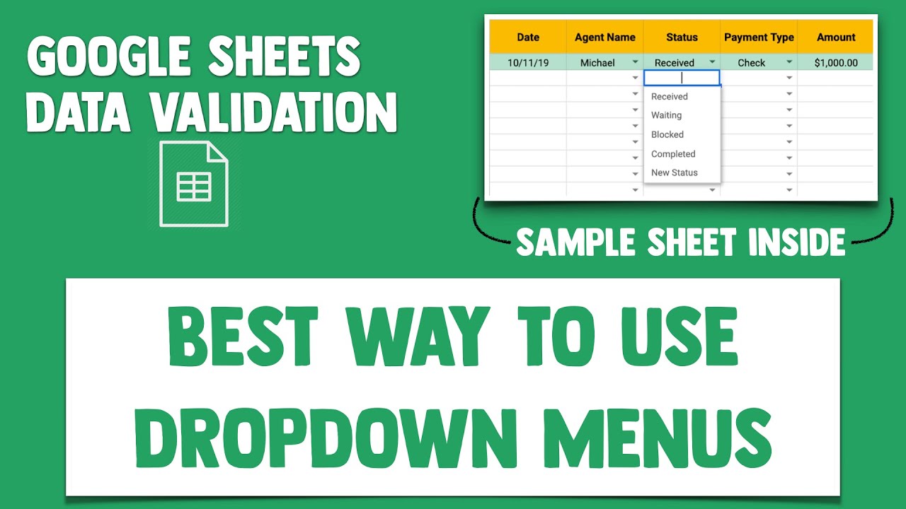 Лучший способ использования выпадающих меню (проверка данных) в электронных таблицах Google Sheets.
