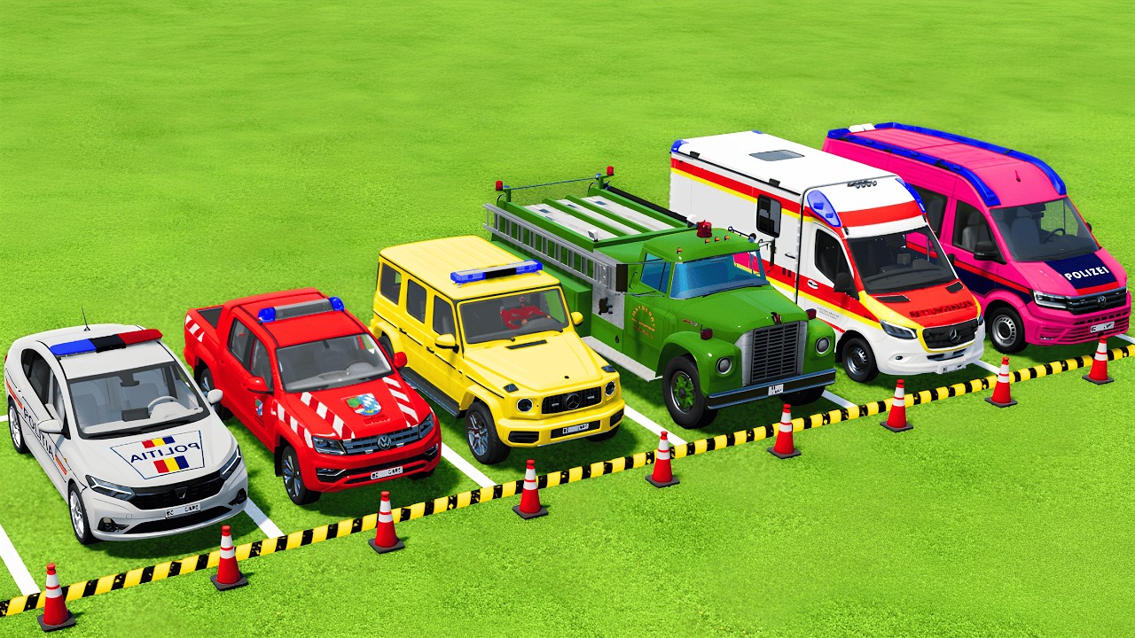 POLICE CARS, FIRE DEPARTMENT, AMBULANCE VEHICLES TRANSPORTING WITH MAN TRUCKS ! Farming Simulator 22