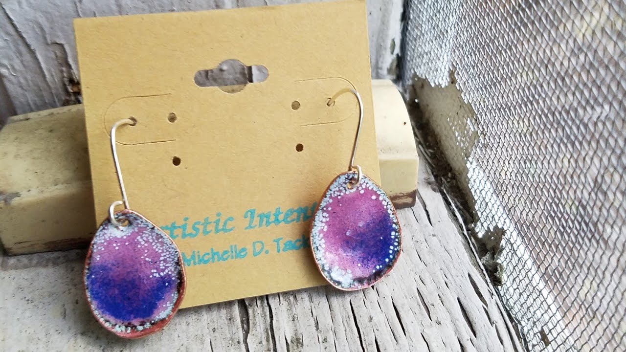 Torch Fired Copper Enamel Earrings  - Spring Petal Earrings
