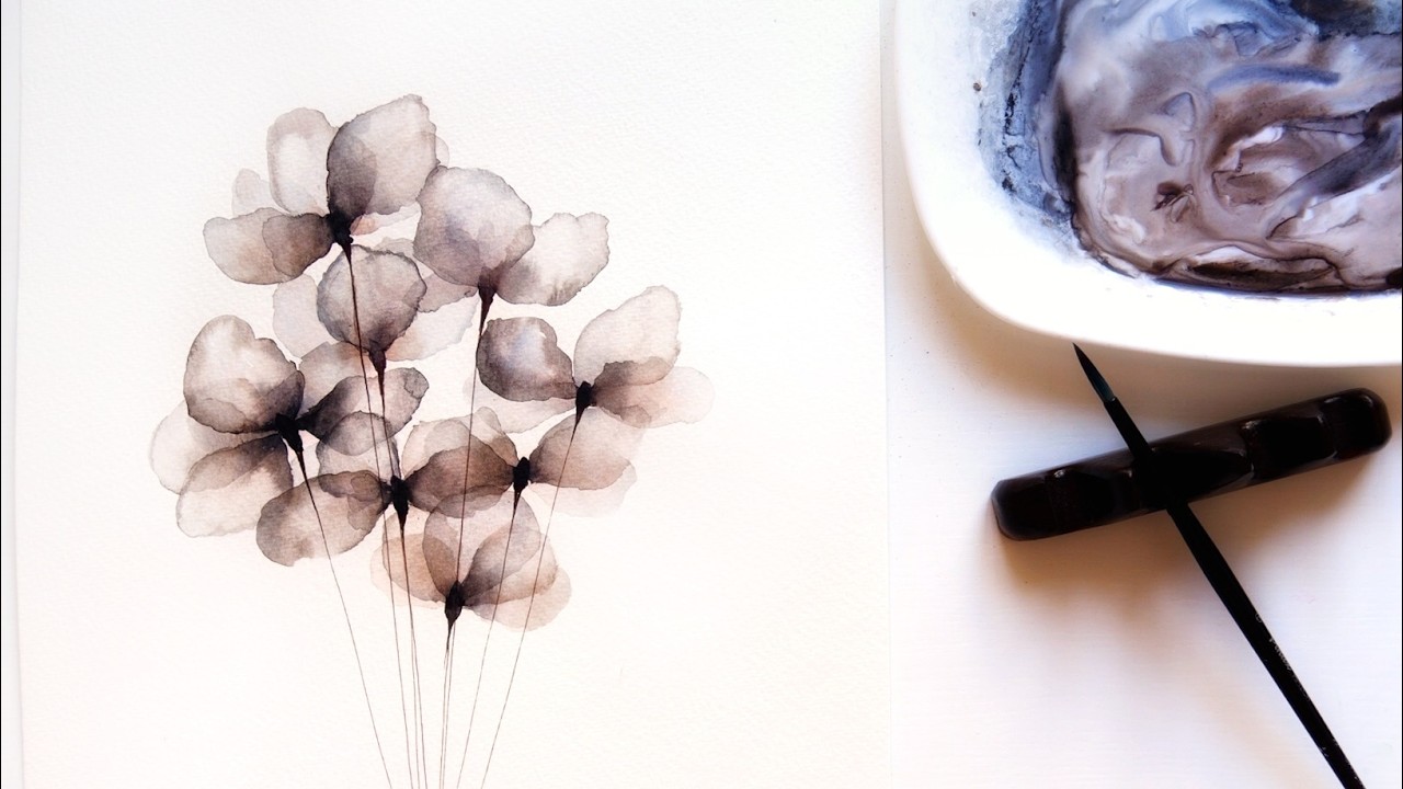 Painting infinitely layered transparent watrecolor flowers in abstract style