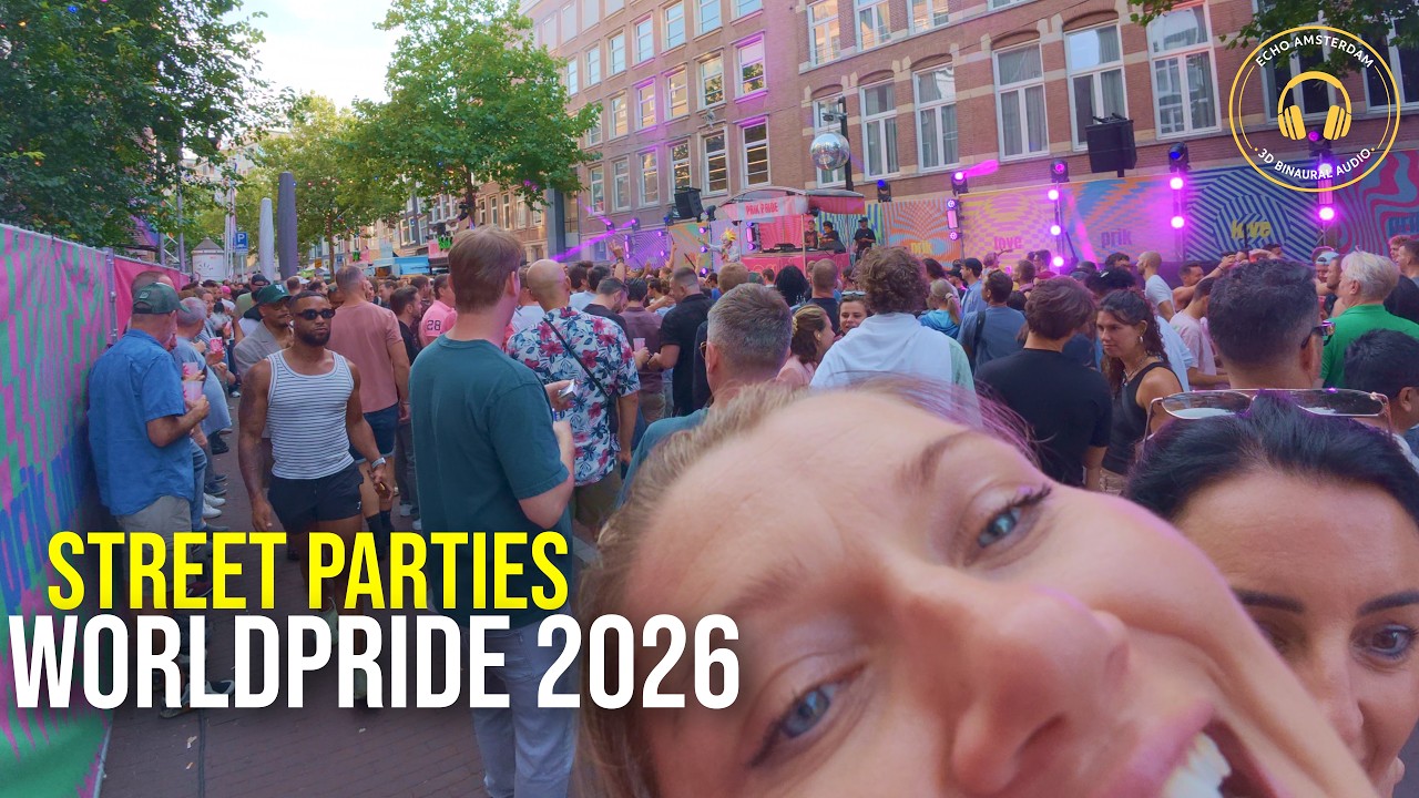 Amsterdam WorldPride 2026 | Street Parties & Evening Ambience [4K ASMR Walking Tour]