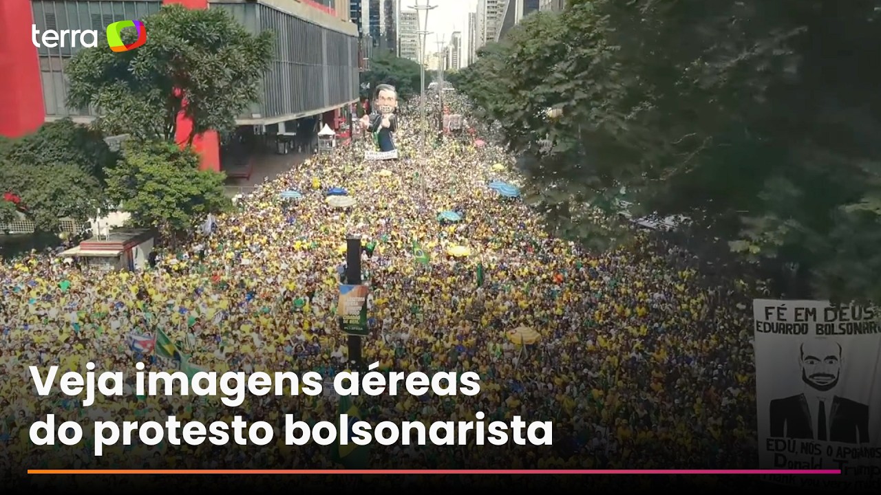 Com bandeiras dos EUA, Israel e Bolsonaro gigante, direita faz ato na Paulista; veja imagens aéreas